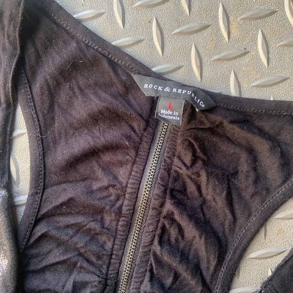 Y2k rock & republic tank top spring boho silver zip plunge spring party blouse - Picture 3 of 4